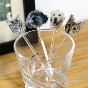 Personalisierter Acryl-Hunde-Katzen-Drink-Kaffee-Rührstab, personalisierter Haustier-Getränk-Rührstab, Aquarell-Acryl-Cocktail-Rührer, Hochzeit Swizzle