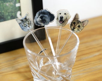 Custom Acrylic Dog Cat Drink coffee Stir Stick, Personalized Pet Drink Stir Stick, Watercolor Acrylic Cocktail Stirrers, Wedding Swizzle