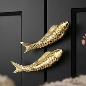 Brass Fish Drawer Pull, Gold Fish Cabinet Handle, Vintage Koi Fish Door Knob, Coastal Nautical Furniture Hardware
