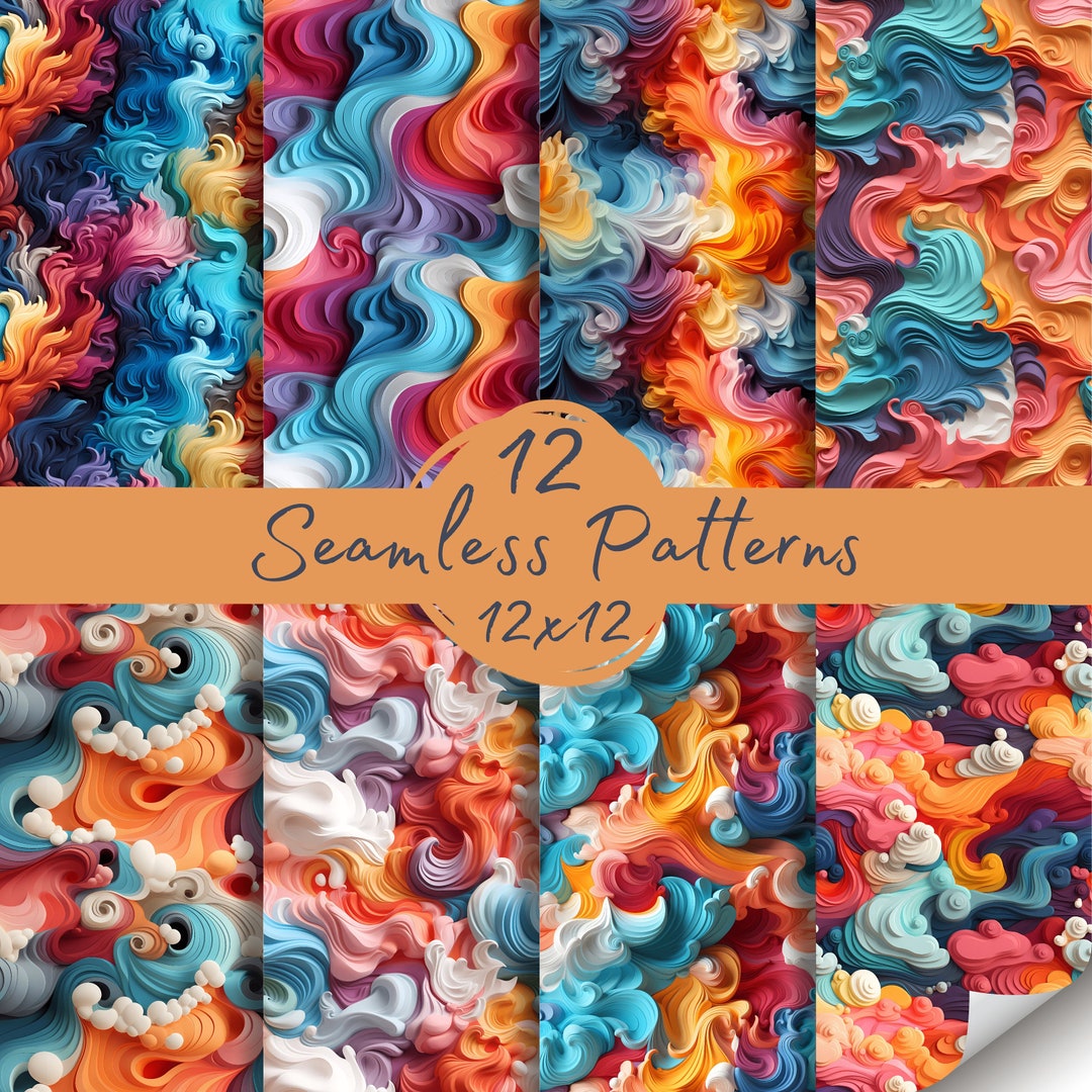 12 Embossed 3D Colorful Swirl Pattern Paper JPG PNG Digital - Etsy