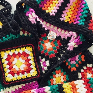 Funyarns, Rainbow Crochet Cardigan, Women Sweater Cardigan, Hand Crochet Jacket, Black Boho Jacket, Black Bohemian Jacket, Knit Jacket, image 6