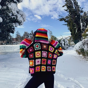 Funyarns, Rainbow Crochet Cardigan, Women Sweater Cardigan, Hand Crochet Jacket, Black Boho Jacket, Black Bohemian Jacket, Knit Jacket, image 3