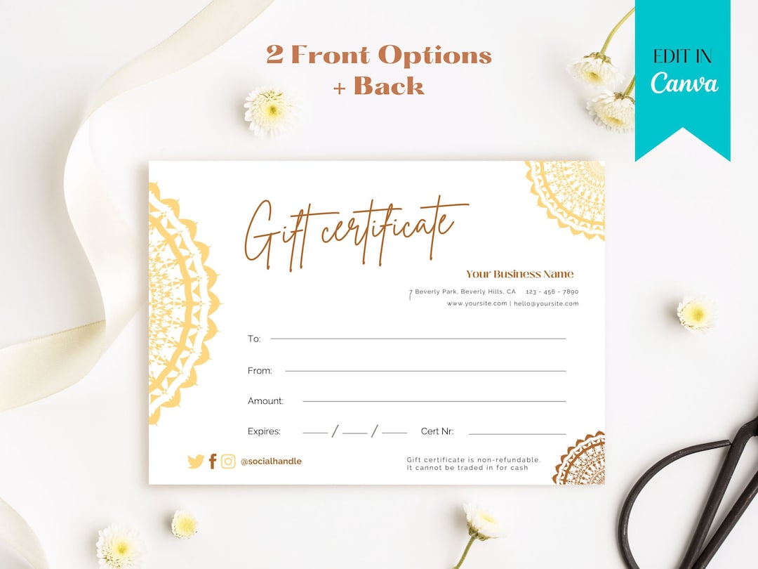 Gift Certificate Template Printable Editable Etsy Gift Card Certificate ...