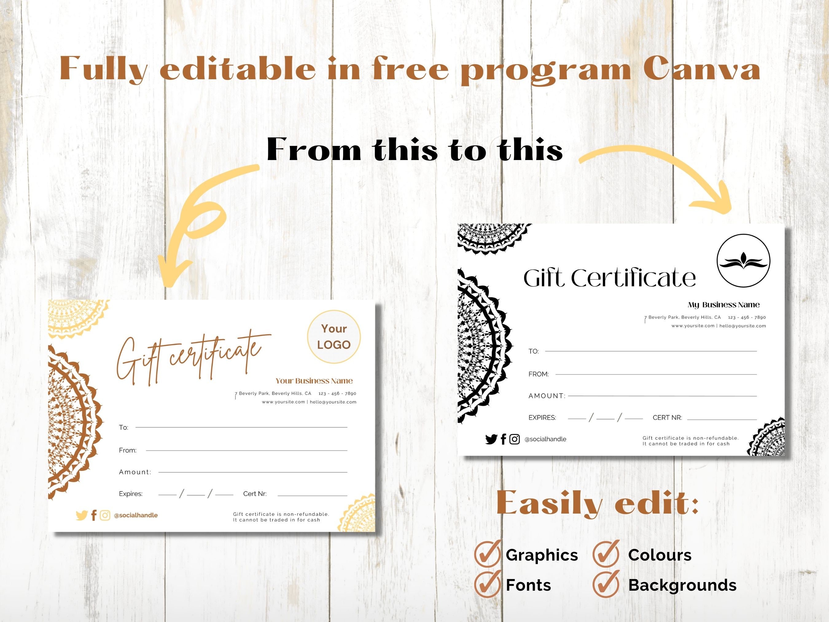 Gift Certificate Template Printable Editable Etsy Gift Card Certificate ...