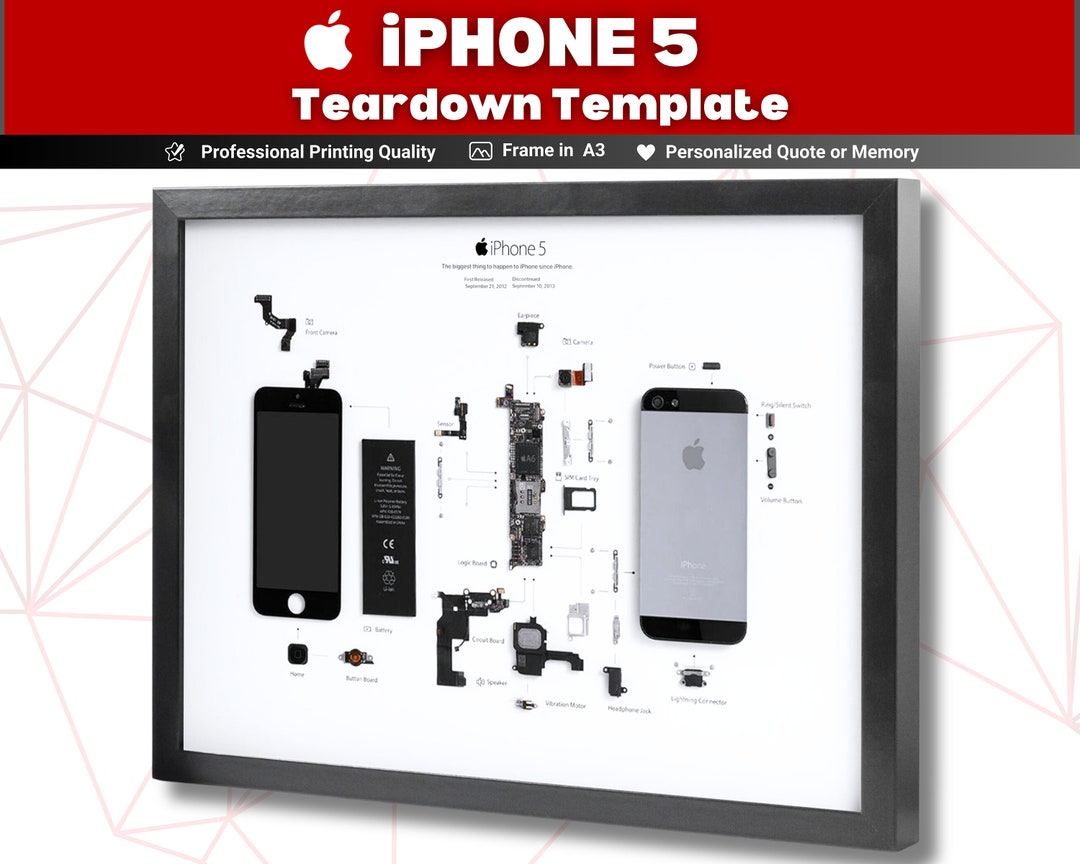 IPhone 5 Framed Template Download Teardown Framed Art for iPhone 5 iPhone 5  Teardown Blueprint I Gerahmtes iPhone 5 iPhone Disassembly - Etsy