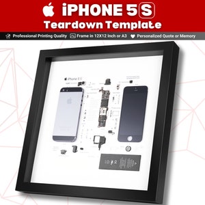 iPhone 5S Teardown Template Download | Disassembled iPhone 5S Framed Art | iPhone 5S Breakdown | DIY iPhone 5S Template | iPhone 5S encadré