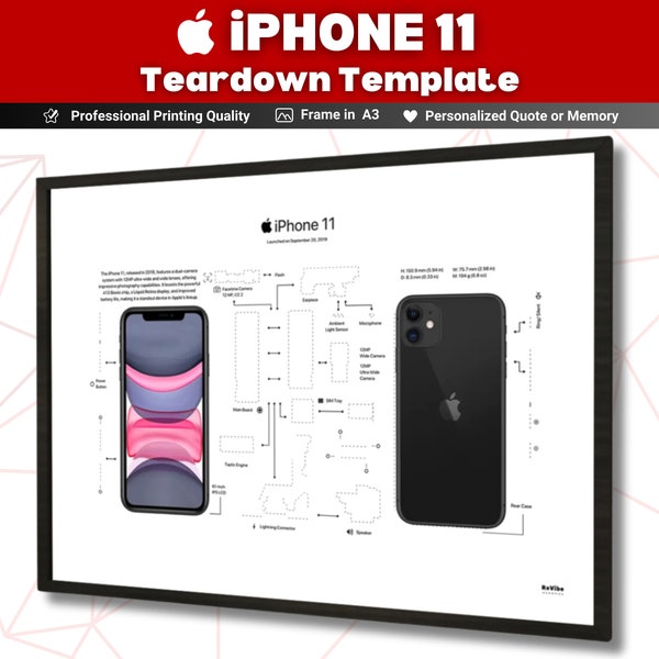 iPhone 11 Teardown Template Download , Blueprint Frame for iPhone 11 ,  Gerahmtes iPhone iPhone 11 emoldurado , Apple iPhone 11 framed
