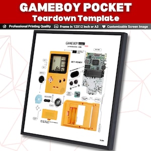 Game Boy Pocket Teardown Template , Download Gameboy Pocket 1996 Teardown Art , Disassembled Gameboy Framed , MGB-001 , Gerahmtes Gameboy