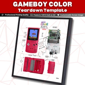 Game Boy Color Teardown Template Print Ready, Download Gameboy 1998 Teardown Art File, Gameboy Framed , Teardown Vorlag , Gerahmtes Gameboy