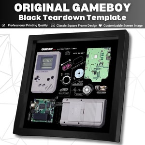 Original Game Boy Teardown Template in Black , OG Gameboy 1989 Framed Art, Disassembled Gameboy , Teardown Vorlag , Gerahmtes Gameboy Black