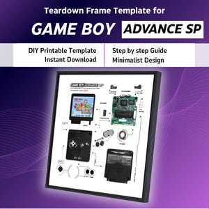 Game Boy Advance SP Teardown Template | 2001 GBA Frame Art Print Ready | Download Teardown Template | Disassembled Gameboy AGS 101 | DiY Art