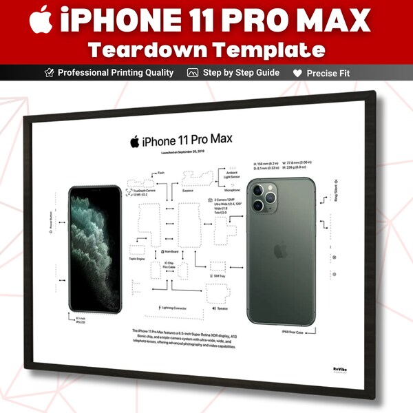 iPhone 11 Pro Max Teardown Template Download , Blueprint Frame for iPhone 11 Pro Max Demolire,  Gerahmtes iPhone 11 Pro Max emoldurado