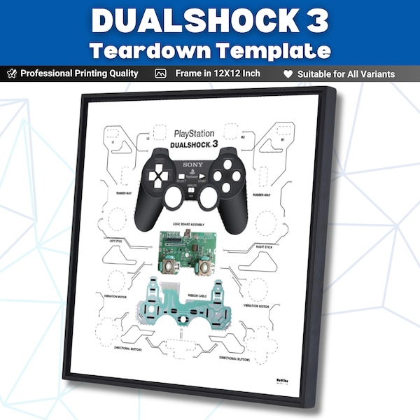 DUALSHOCK 3 Teardown Template Download , PlayStation 3 Controller Vorlag, Disassembled Dual Shock Controller , PS3 Gerahmtes Dualshock 3