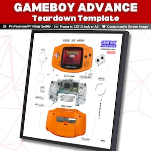 Game Boy Advance Teardown Template Download , Framed GameBoy Advance Disassembly Template Download , AGB 001 Launched in 2001 Tech Art Frame