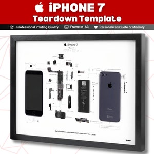 iPhone 7 Teardown Template Download , Download Disassembled iPhone 7 Framed Blueprint ,  Gerahmtes iPhone 7 emoldurado , Teardown Vorlage 7