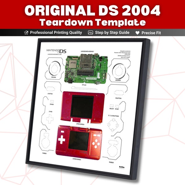 Original DS Console Teardown Template Download , DS Game Console Teardown Template Ready to Print ,Disassembled Retro Handheld Game DS 2004