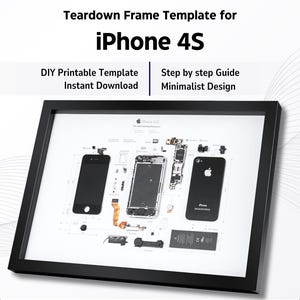 iPhone 4S Framed Template Download | Teardown Framed Art for iPhone 4S | iPhone Teardown Blueprint I Modelo de desmontagem iPhone 4S Print