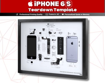 iPhone 6S Teardown Template Download | Download Disassembled iPhone 6S Framed Blueprint |  Gerahmtes iPhone 6S emoldurado | Apple 6S Art