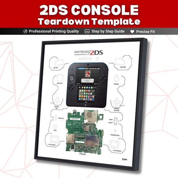 2DS Teardown-Vorlage herunterladen, 2DS-Spielkonsole Teardown-Vorlage DIY, zerlegte Retro-Game-Controller-Rahmenkunst, DIY TechArt-Rahmen