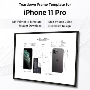 iPhone 11 Pro Teardown Template Download Blueprint | iPhone Schematic Teardown Frame Template |  Gerahmtes11 Pro | Apple 11 Pro frame DiY