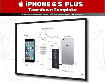 iPhone 6S Plus Framed Template Download , Teardown Art for iPhone 6S+ , iPhone Teardown Blueprint Teardown Vorlage iPhone 6S Plus Gerahmtes