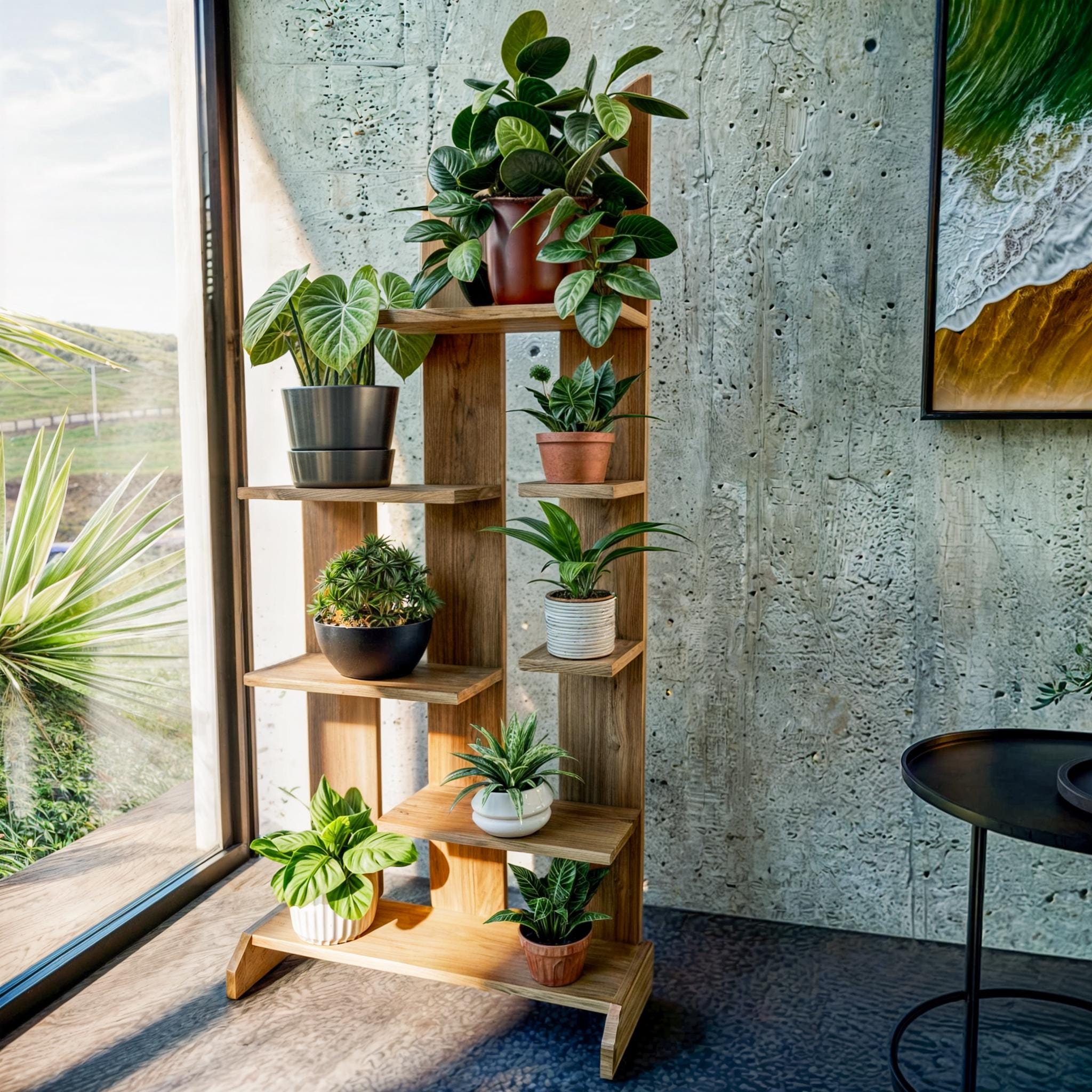DIY Wooden Plant Stand Plans Modern Indoor Outdoor Flower Stand Etsy