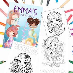 Mermaid Personalized Coloring book, Under the Sea Coloring Pages, Personalized Coloring Book, Coloring Book with name, Mermaid Party