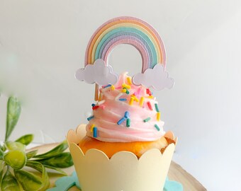 Rainbow Cupcake Toppers: Pastel Birthday Party Decorations