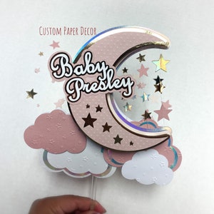 Moon Cake Topper, Under the Moon Cake, Moon and Stars Cake, Baptism Moon Topper, Star Cake Topper, Baby Shower Topper, Moon Baby Shower