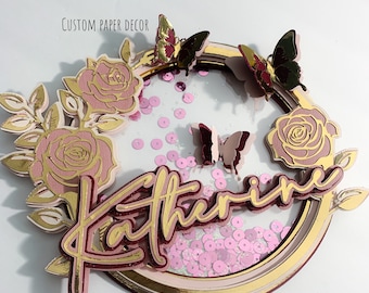 Rose Cake Topper SVG, Floral Topper Svg, Birthday Cake Topper, Butterfly Topper Svg, Cake Topper File, Cake Topper SVG, Layered SVG