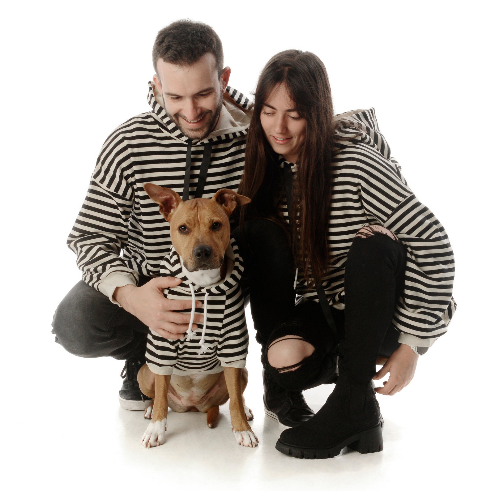 Dog & owner matching hoodie jumper - Black and White Stripes