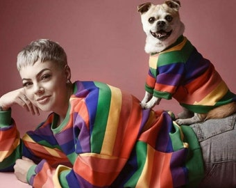 Dog & owner matching jumper - Rainbow pride paw