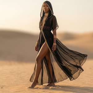 slim fit dress slacks Sheer Mesh Maxi Dress, Holographic Geometric Print Gown, Black Spandex Party Dress, Long Sleeve Festival Outfit, See Through Club Wear main image 0