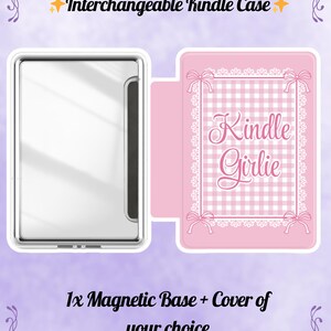 以下が含まれることがあります： 白の交換可能なKindleケースとピンクのカバー。カバーはギンガムチェック柄、レーストリム、テキスト「Kindle Girlie」が特徴です。セットには、マグネットベースと、お好みのカバーが含まれています。