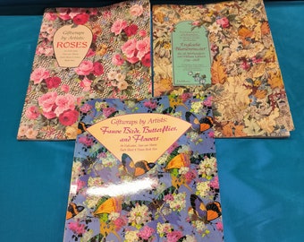 3x Vintage Hefte á 16 Bögen Geschenkpapier Floral Blumenmuster