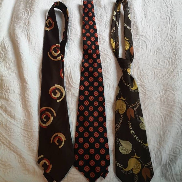 60er Jahre Krawatten in Braun- und Rottönen - 3 Stück