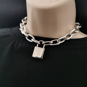 Padlock choker men, Padlock necklace, Padlock chain, Padlock gift, Padlock jewelry, Padlock mens,Padlock women, Padlock punk,lock link chain