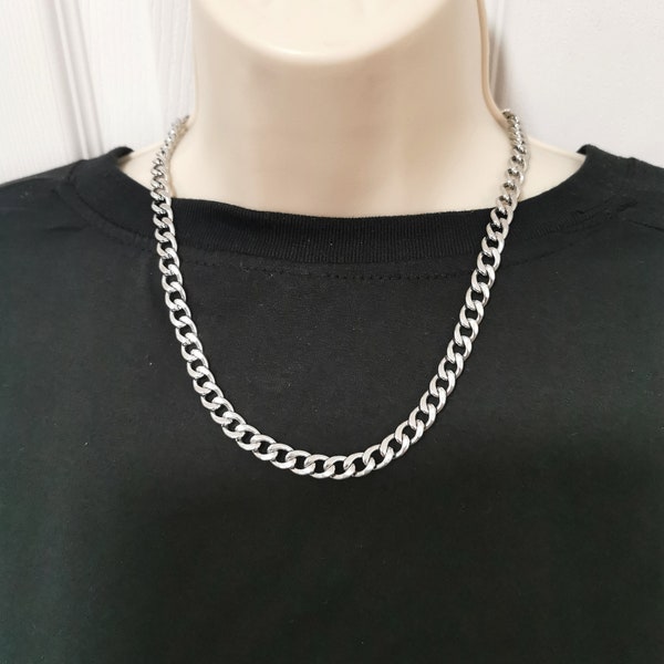 Thick Curb Chain Necklace, 7mm Stainless Steel Necklace, 7mm thick Cuban Chain, Mens Curb Chain Mens Chain Necklace, Womens Chain Necklace,