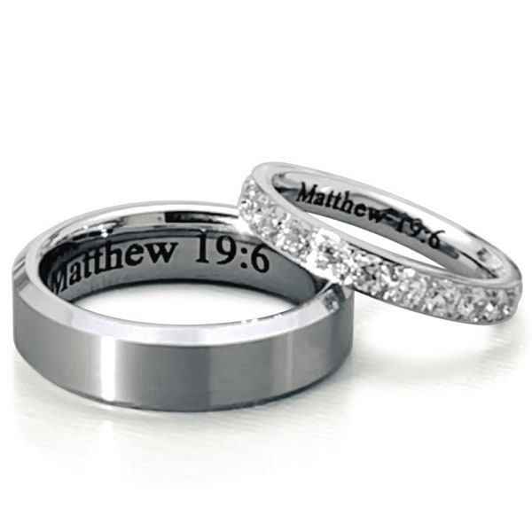 Titanium Wedding Ring Set • His & Hers Personalize Engagement Ring • 7mm Titanium Ring for Men • 3mm Titanium Eternity Ring for Women TRB376