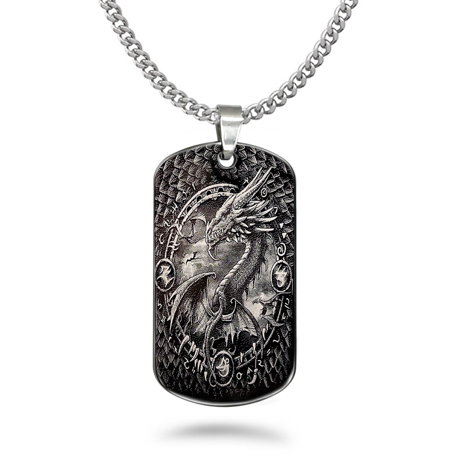Dragon Necklace Dog Tag Necklace for Fathers Day Men Black Stainless Steel Dog Tag Personalized Necklace Custom Engraved Jewelry Etsy
