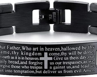 Mens Bracelet Personalized Lord's Prayer Bracelet Stainless Steel Link ID Bracelet Father's Day Gift 7.75 inches MPSSB234