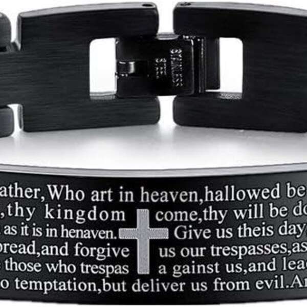 Mens Bracelet Personalized Lord's Prayer Bracelet Stainless Steel Link ID Bracelet Father's Day Gift 7.75 inches MPSSB234