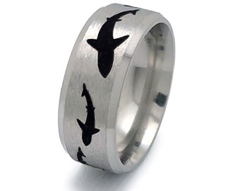 Titanium Ring, Shark Ring Brushed Finish Titanium Ring, Grooms Ring, Father's day Gift Comfort Fit Ring MPTRB291