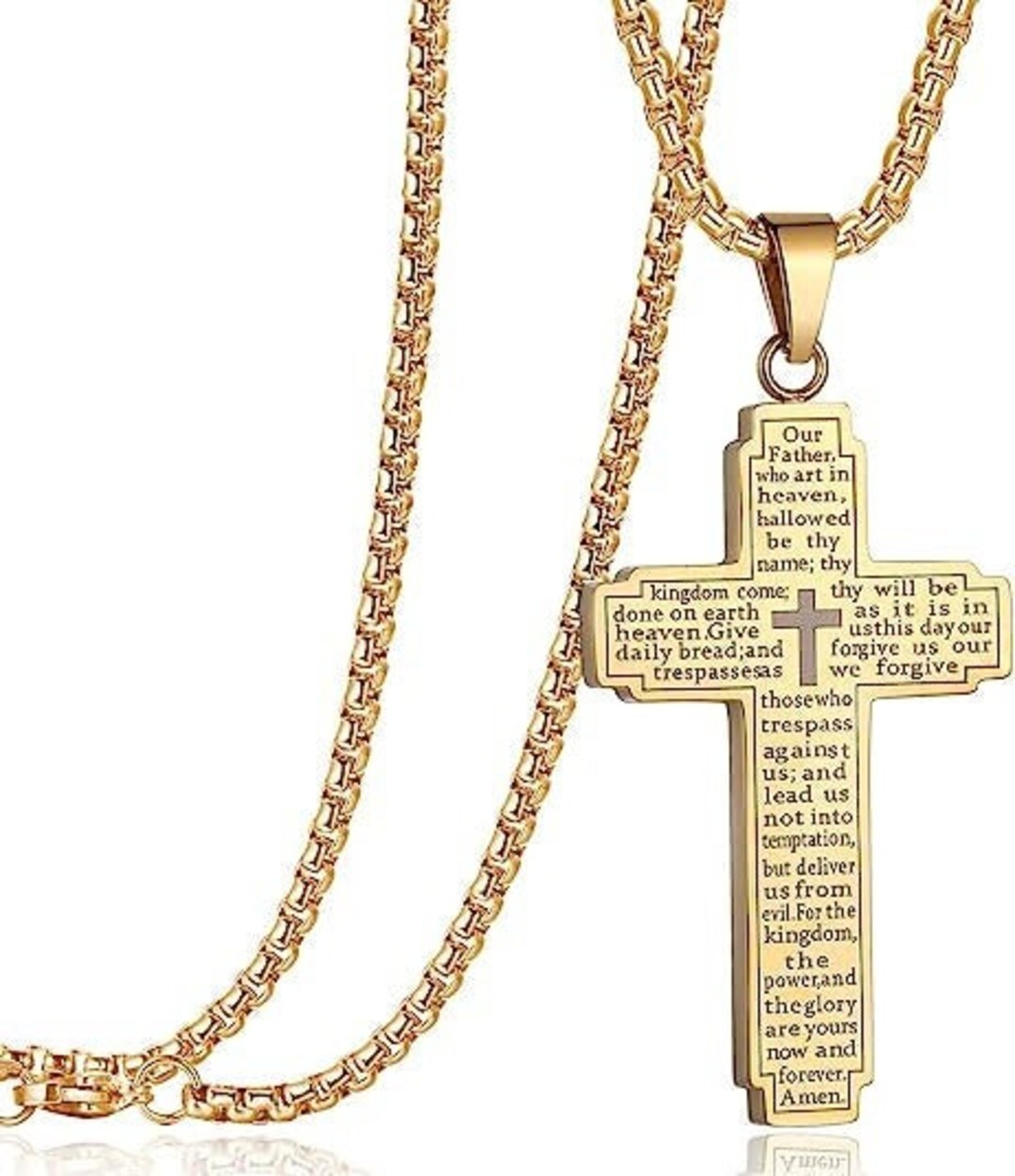 Cross Necklace, Lord's Prayer Bible Verse Cross Necklace Stainless
