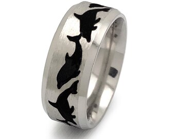 Titanium Ring, Dolphin Ring Brushed Finish Titanium Ring, Grooms Ring, Father's day Gift Comfort Fit Ring MPTRB292