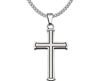 Waterproof Cross Necklace, Men’s Cross Pendant & Curb Link Chain Set, Minimalist Stainless Steel Cross, Gifts for Men, Father’s Day MPSSN706