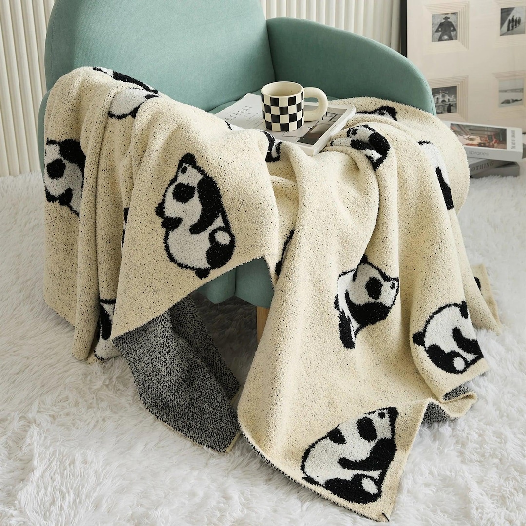 Panda Jacquard Throw Blanket - Etsy