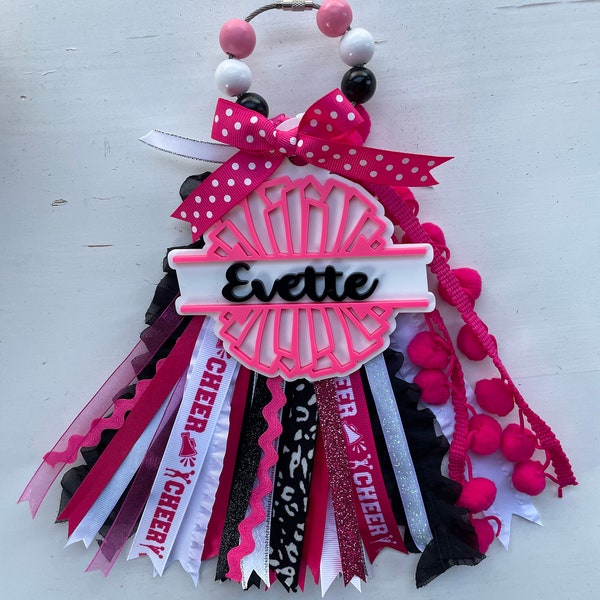 Personalized Cheer Tassel Tag, Cheerleader sport duffle tournament bag, tassel charm for Bogg bags