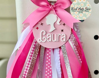 Custom pink doll girl shape Bogg Bag Tassel Charm, Bookbag tag, duffle  tag, custom name, gift for mom, Mama, girly girl