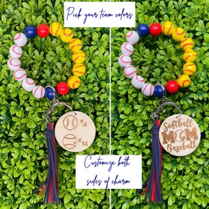 Personalized Baseball, Softball, Split ball keychain, wristlet for Mom, Custom school color tassels | Custom name, color and phrase